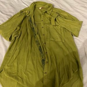 Anthropologie button up green shirt